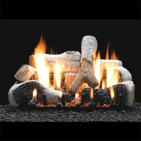 24" Birch Ceramic Logs, 24" Slope Glaze Vent Free Burner with Remote  (Millivolt Pilot) - Empire Comfort Systems