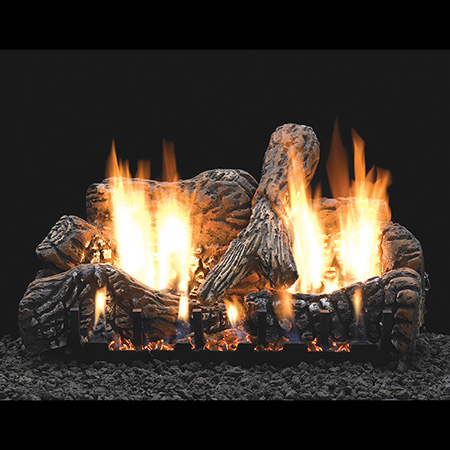 30" Charred Oak Ceramic Logs, 30" Slope Glaze Vent Free Burner with Remote  (Millivolt Pilot) - Empire Comfort Systems