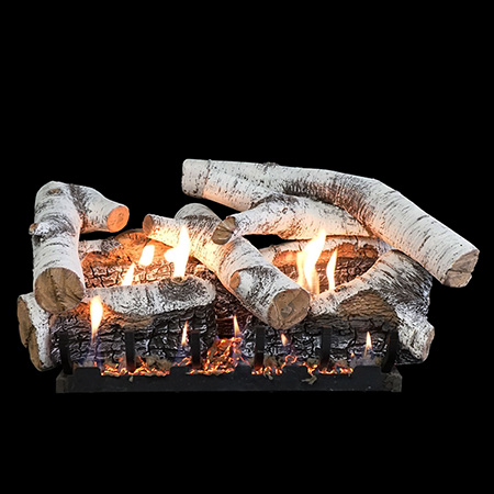 18" Super Birch Burncrete Logs, 18" Slope Glaze Vent Free Burner (Millivolt Pilot) - Empire Comfort Systems