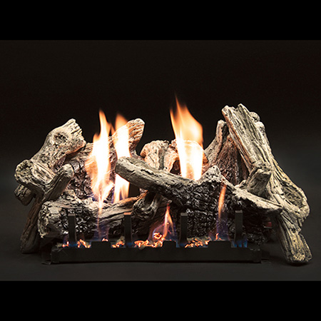 24" Driftwood Burncrete Logs, 24" Slope Glaze Vent Free Burner with Remote  (EMillivolt Pilot) - Empire Comfort Systems