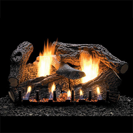 18" Super Sassafras Refractory Logs, 18" Slope Glaze Vent Free Burner (Millivolt Pilot) - Empire Comfort Systems